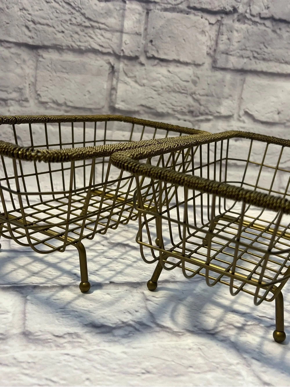 Gold Wire Storage Baskets - Set of 2